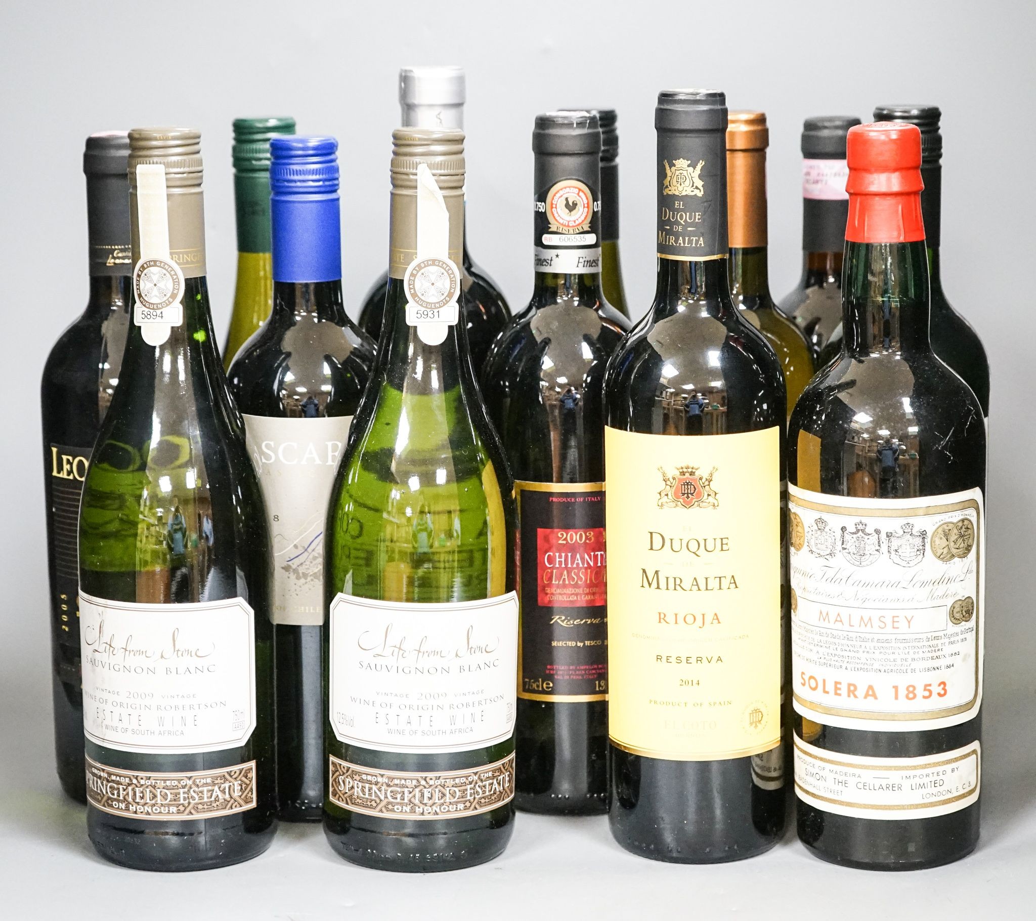 13 bottles of mixed wines